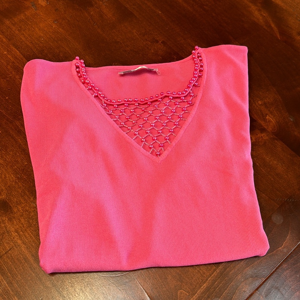 Ptp 20 inches length 24 inches pink, short sleeve V-neck with beads